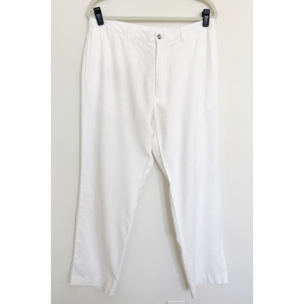 Alan Flusser Mens White Linen Rayon Blend Beach Wedding Pants 36 X 32